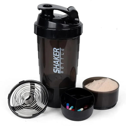 Protein Shakes Cup 16-ounce/500ML, with 3 Layer Storage for Protein Powder and Pill Tray