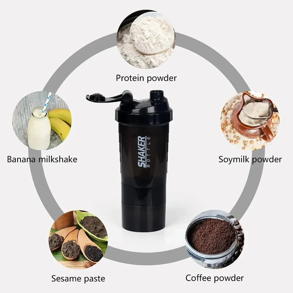 Protein Shakes Cup 16-ounce/500ML, with 3 Layer Storage for Protein Powder and Pill Tray